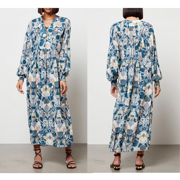 See By Chloé Women's Lovers Print Long Sleeve Midi Floral Dress Blue - Picture 3 of 12